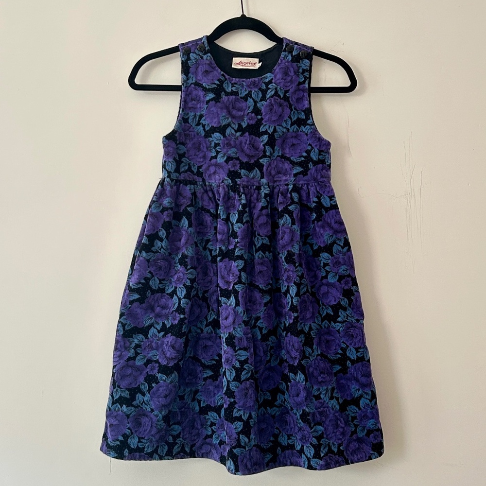 Vintage Storybook Heirlooms Purple Floral Corduroy Dress